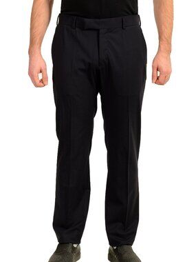Malo Men's Navy Blue Wool Flat Front Dress Pants US 38 IT 54